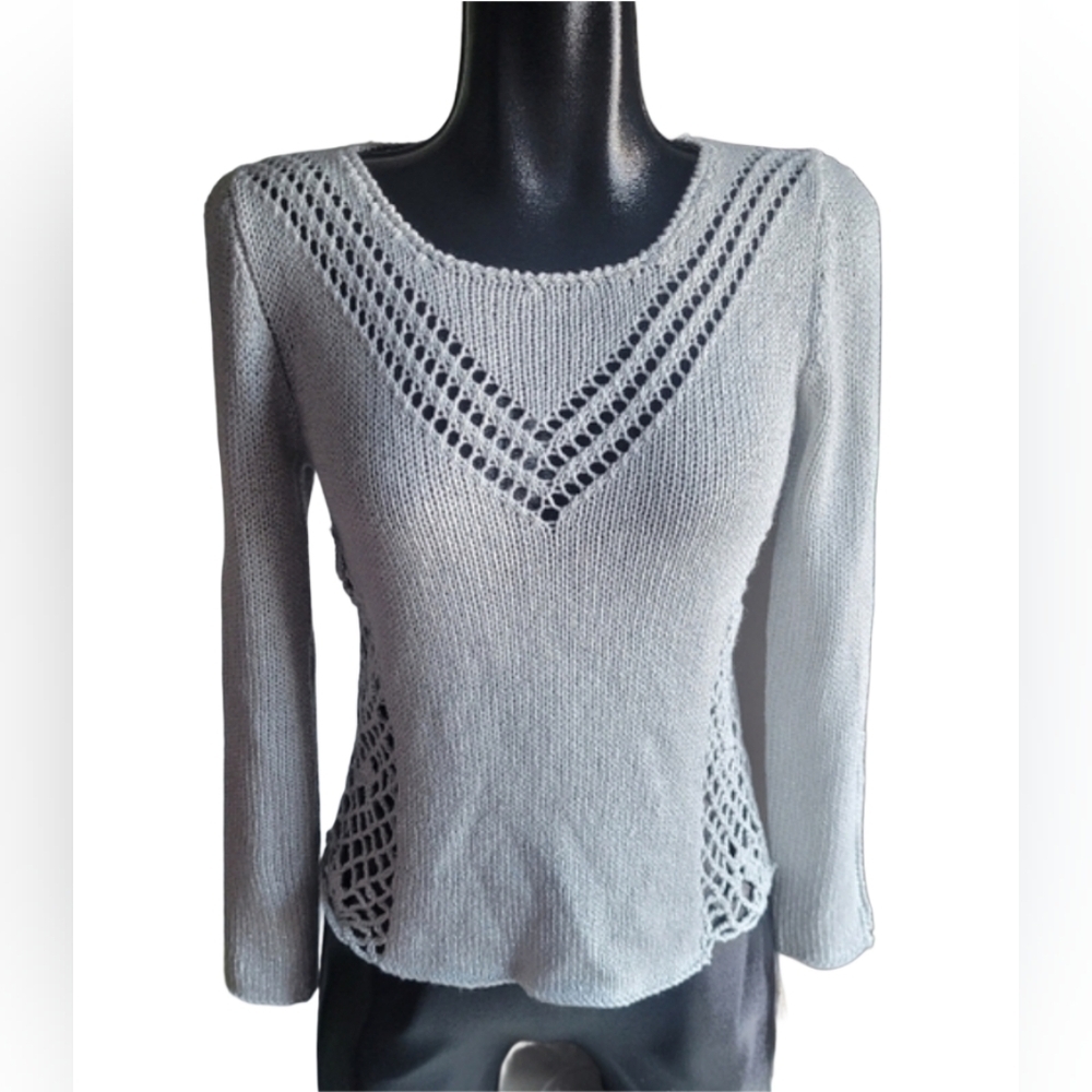 Nado Grey Silver Open Knit Patterned Sweater with Open Arm Seams S